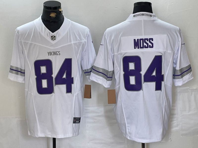 Men Minnesota Vikings #84 Moss White Retro three generations 2024 Nike Limited NFL Jersey style 1